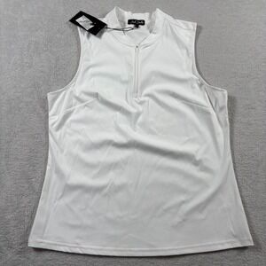 Bad Birdie‎ Blade Polo Shirt Womens XL Brilliant White 1/4 Zip Sleeveless Golf